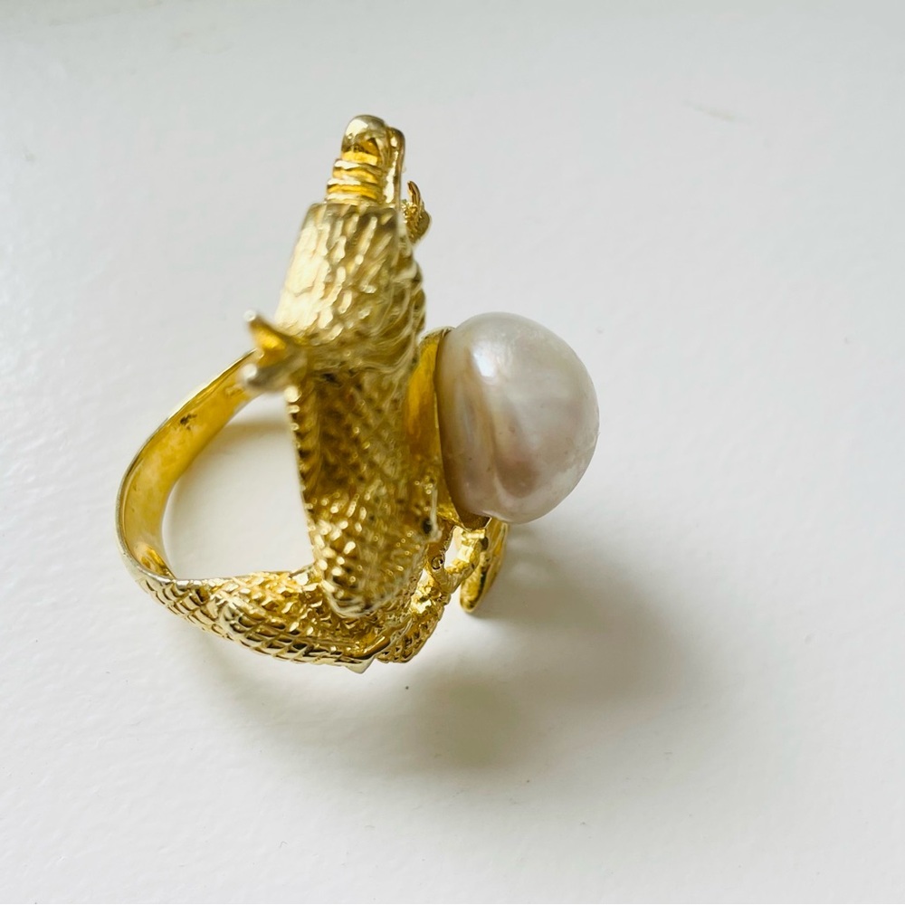 Stylish Statement Piece Dragon Pearl Ring - image 2
